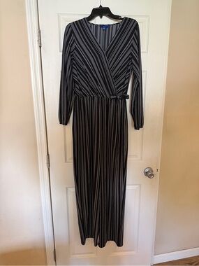 Striped Black Faux Wrap Maxi Jumper with Tie Waist